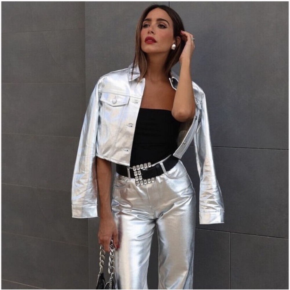 Zara metallic denim cropped jacket